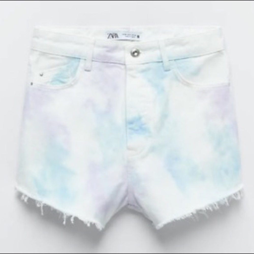 Zara Multicolored Tie Dye Denim Cutoff Shorts